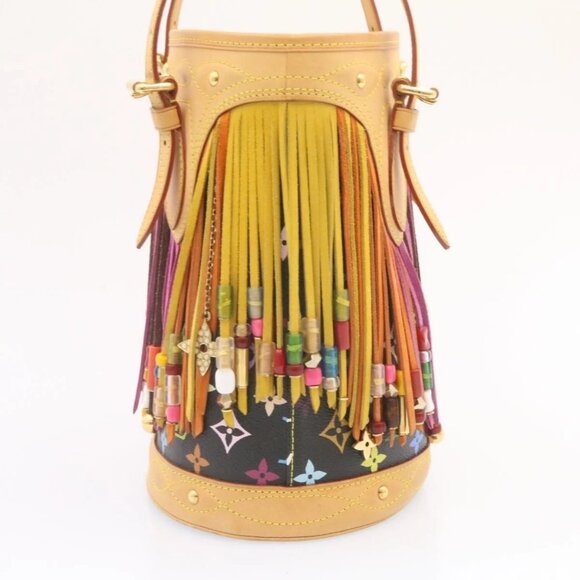 LOUIS VUITTON Monogram Multicolor Bucket Frange ToteBag Black M40110 Auth 25649S - Picture 6 of 15